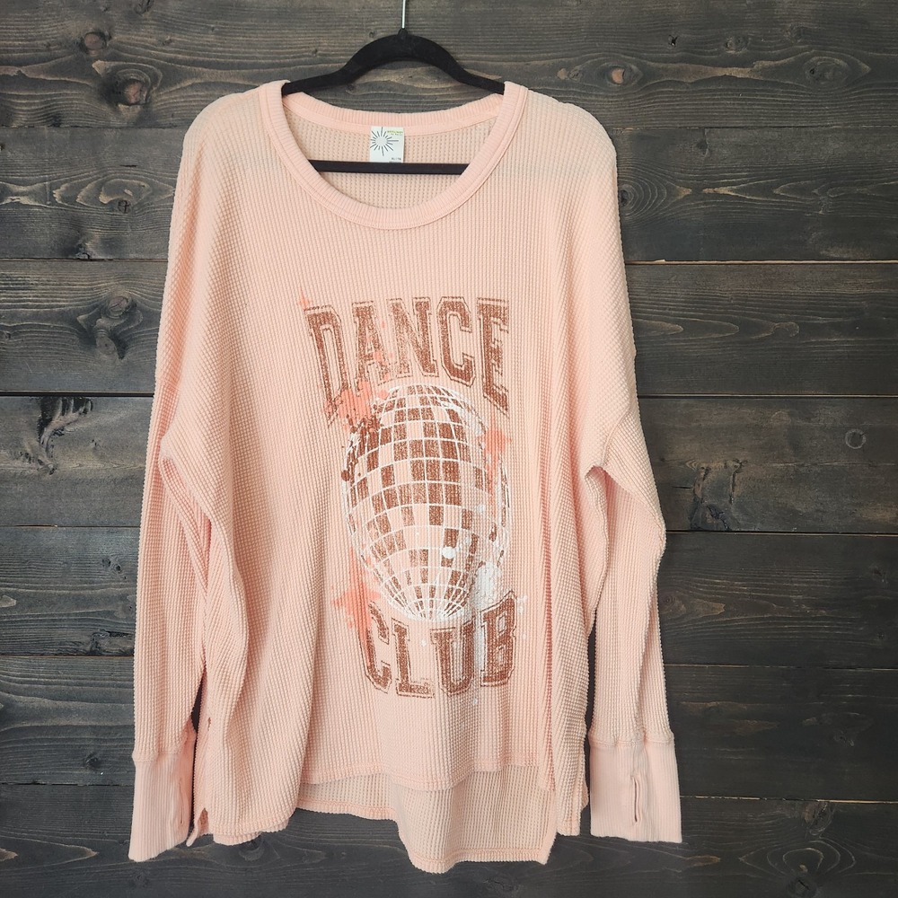 Aerie Offline Waffle Knit Thermal Top Women's XL Oversized Dance Club Long slevs